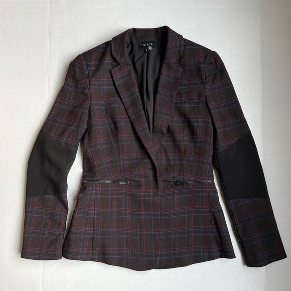 1.State Glen Plaid One Button Womens Blazer Size 2 - Picture 1 of 5